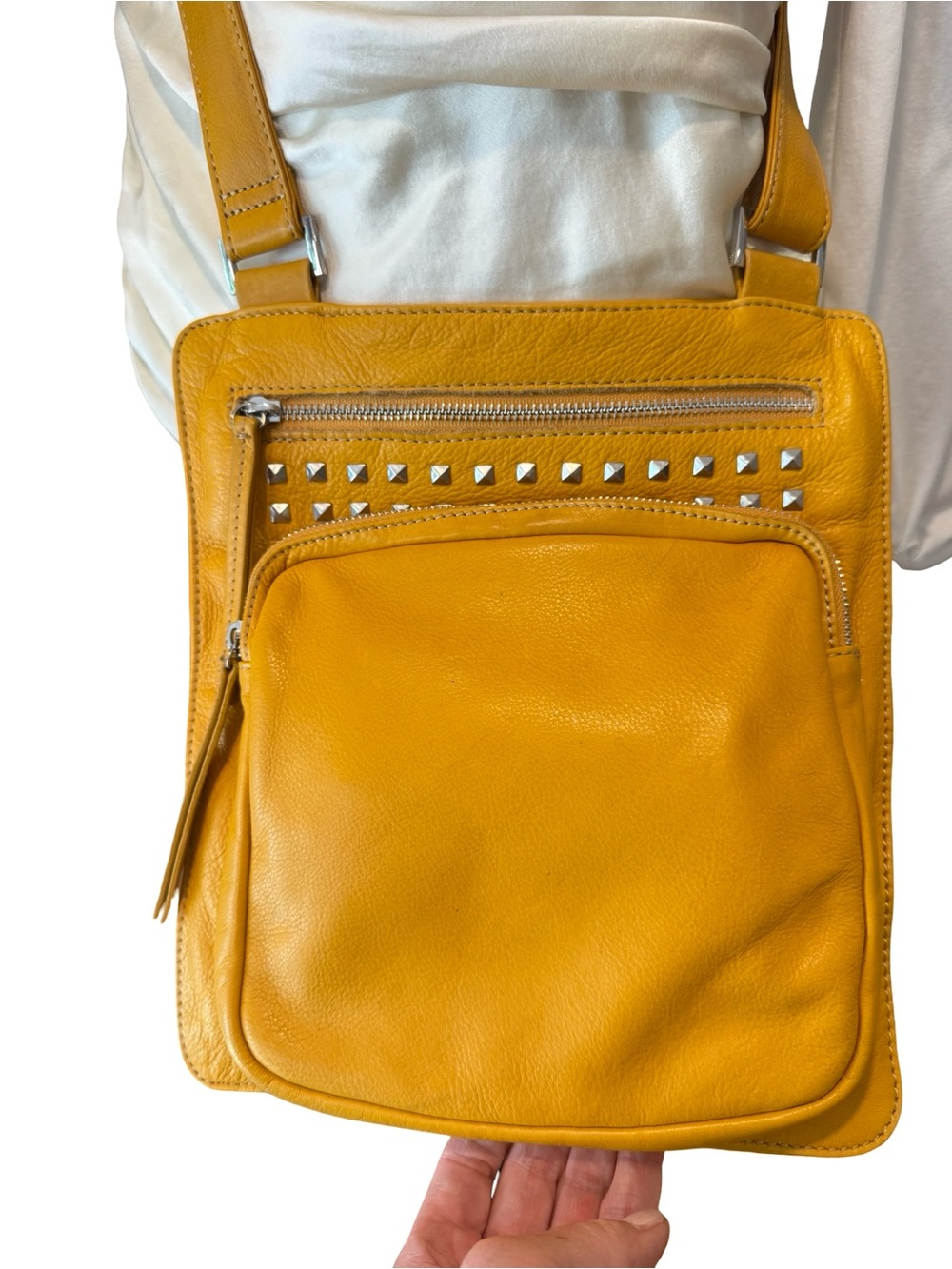 Fenn Wright Manson Mustard Yellow Studded Leather Crossbody Bag - Picture 6 of 16